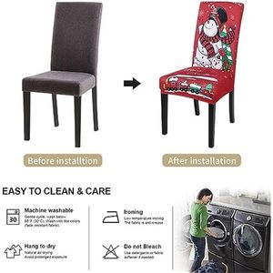 Juego de 4 fundas para sillas navideñas de LICRA elástica con estampado de Papá Noel y ciervo Decoración navideña lavable para sillas de comedor en stock - Product Image 5