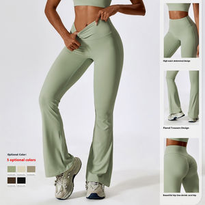 Pantalon de sport de loisirs de style européen et américain avec taille haute taille élastique jambe large impression de hanche nue pantalon de danse de cloche de yoga solide - Product Image 4
