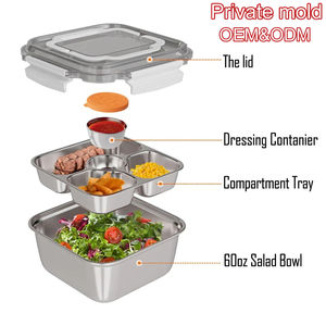 OCPO HOME Récipient à salade écologique en acier inoxydable de 60oz Plateau à vinaigrette à 3 compartiments Bols en métal imprimés en 3D Moule privé - Product Image 2