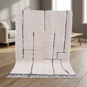 Tapis Beni Ourian fait main de haute qualité avec laine biologique, style bohème, à poils longs, pour usage domestique - Product Image 1