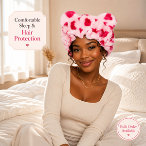Personalisierte Plüsch-Bärenohren-Schlafmütze Großhandel Leoparden-Nachtmütze Damen Haarschutz-Mütze für Nachtschlaf und Spa zu Hause - Product Image 2