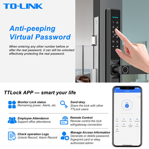 <span class=keywords><strong>Serrure</strong></span> de <span class=keywords><strong>porte</strong></span> intelligente <span class=keywords><strong>coulissante</strong></span> en aluminium Tolink avec carte-clé, mot de passe, Tuya Wifi, application TTlock Bluetooth, empreinte digitale, étanche - Product Image 4