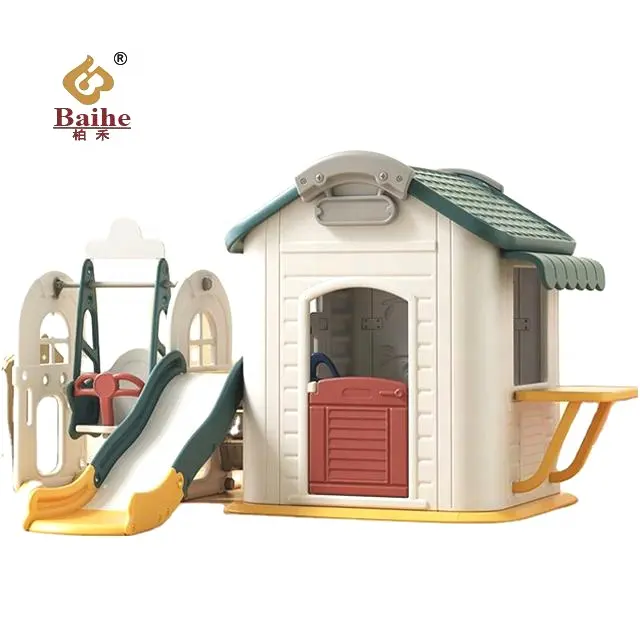 2023 venta al por mayor Playschool Garden niños juguetes de plástico niños bebé interior tobogán con columpio Set Playhouse