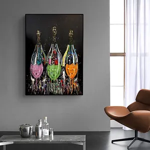 Bunte Pop Street Graffiti Kunst Leinwand Malerei Champagner Flasche Poster drucken nordische Wand Cuadro Bilder moderne Bar Pub Dekor