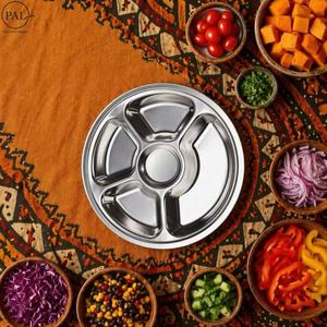 Edelstahl Thali-Platte mit 5 Fächern, 28cm, Spiegelpoliert, Geteilte Servierplatte für Küche und Indische Küche - Product Image 4