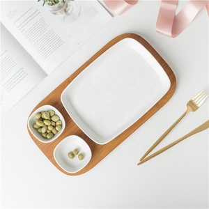 <span class=keywords><strong>Platos</strong></span> de cerámica con logotipo personalizado para restaurante, aperitivos, baratos, con base de Bambú - Product Image 2