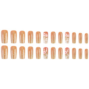 24 Uds. <span class=keywords><strong>Uñas</strong></span> postizas de flores, flores rosas, puntas de <span class=keywords><strong>uñas</strong></span> postizas cuadradas <span class=keywords><strong>cortas</strong></span> para niña, usable, dulce, coreano, Simple, Rosa desnuda, prensa en las <span class=keywords><strong>uñas</strong></span> - Product Image 5