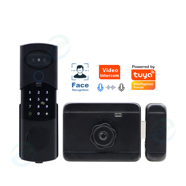 Tuya Smart Lock WiFi Video Intercom Smart Door Lock Waterproof Face Recognition Fingerprint Unlock Rim Gate Lock