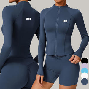 Chaqueta de Yoga de Invierno para <span class=keywords><strong>Mujer</strong></span> con Cuello Alto y Cierre de <span class=keywords><strong>Cremallera</strong></span>, Abrigo Aislante Térmico de Spandex/Nailon a Prueba de Viento de Ajuste Regular para Correr al Aire Libre y Gimnasio - Product Image 1