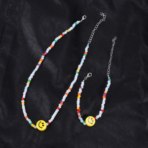 Collar de Cuentas con Colgante de Cara Sonriente, Cuentas de Colores, Conjunto de Joyería de Moda para Fiesta - Product Image 1