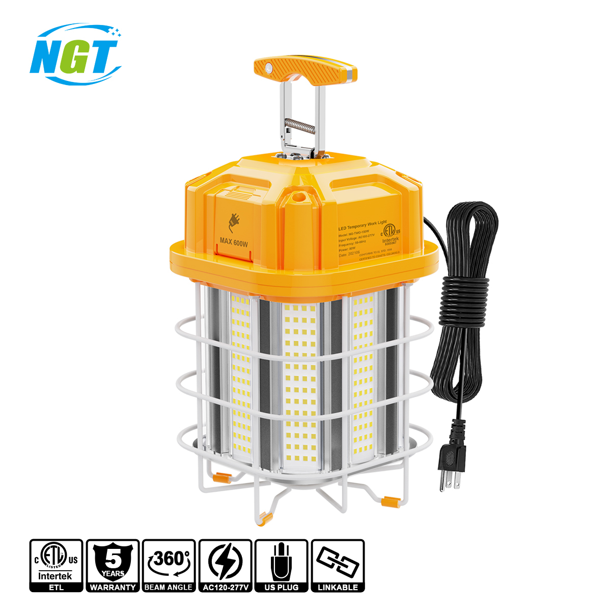 Industrial Temporary LED Work Construction String Fixture Outdoor IP65 Waterproof 360 Beam Angle 150W 100-277VAC US Plug
