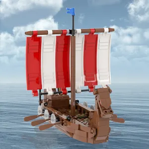 Moc5065 298pcs quân sự Battleship khối xây dựng tự làm Thời Trung Cổ Viking Tàu chiến mô hình lắp ráp nhựa gạch đồ chơi trẻ em Quà tặng