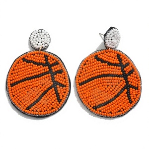 Vintage Beaded Basketball Earrings for Women Patriotic Orange White Blue Handmade Embroidered CRYSTAL <b>CRAFT</b> Custom Colors for - Product Image 1