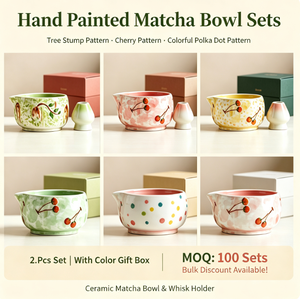 Ensemble de bols à matcha en céramique peints à la main avec motif d'<span class=keywords><strong>arbre</strong></span> fruitier en relief et bec verseur – Vente en gros - Product Image 6