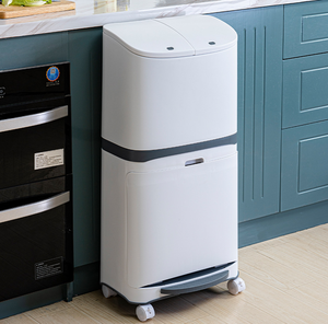 Double-Layer Plastic Waste Bin Large Capacity Foot Pedal Press Type Wheels <strong>Dry</strong> <strong>Wet</strong> Classification for Home Kitchen Living Room - Product Image 1