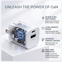 Chargeur rapide GaN 30W double port USB C USB A PD, adaptateur mural avec prise pliable, chargeur de voyage pour iPhone Samsung OEM