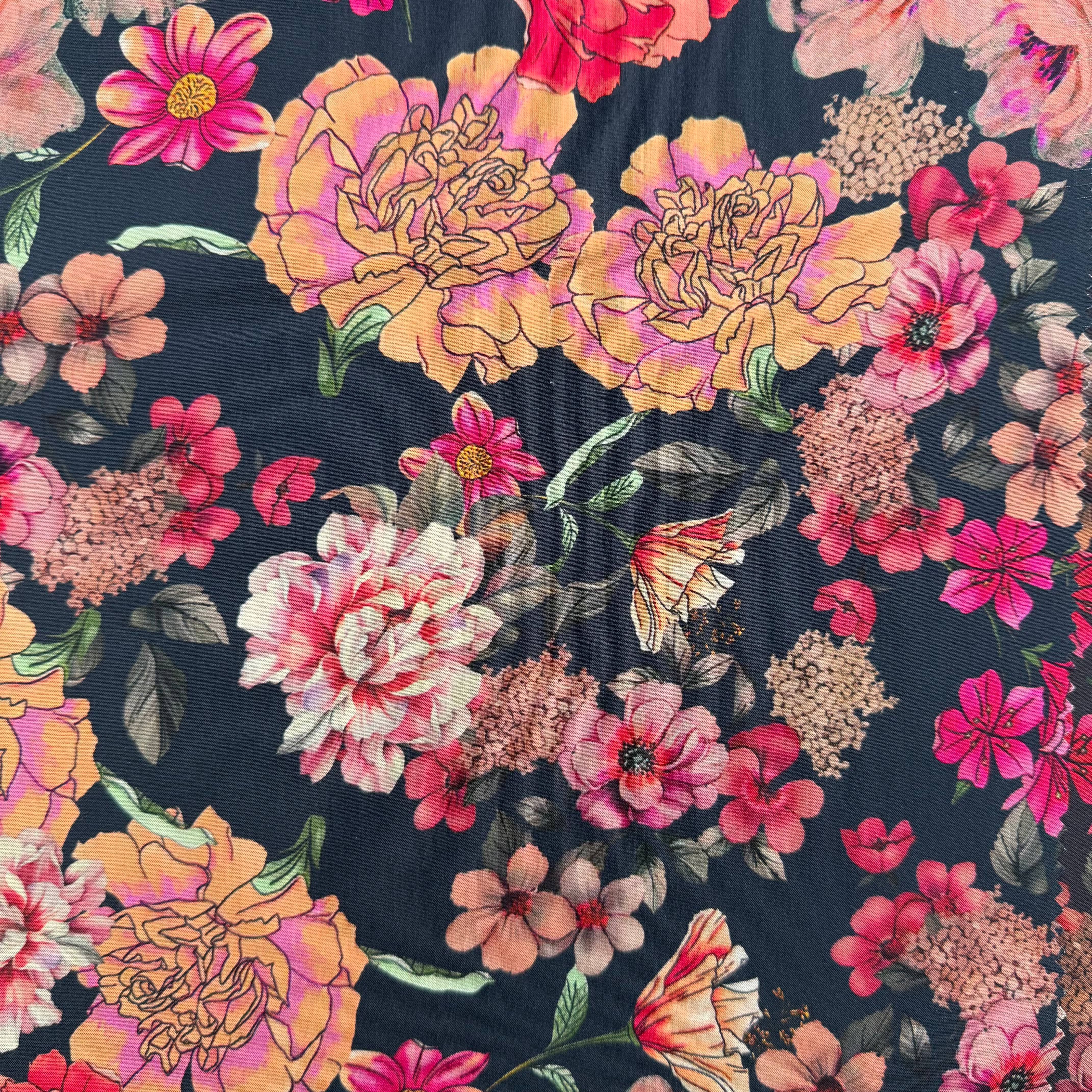 Vintage Floral Viscose Fabric, Customizable, Breathable, High Quality with Low MOQ Support