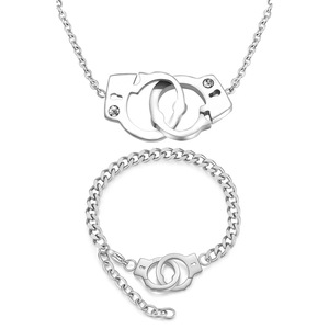 Handcuff Necklace Set Stainless Steel <b>Couple</b> <b>Bracelet</b> Gift For Women - Product Image 2