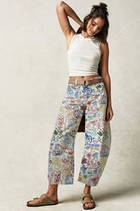 <span class=keywords><strong>All</strong></span> Over Print Graphic Boyfriend Low Rise Waist Baggy Wide Leg Barrel Femmes Ladies Stock Blue Denim Jeans Pant Femme Para Mujer - Product Image 4