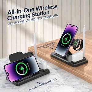 Station de charge sans fil pliable 4-en-1 HiTao, support de charge rapide 15W pour plusieurs appareils, chargeur de bureau portable - Product Image 4