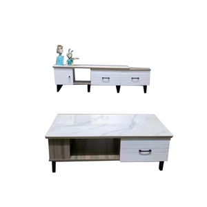 Muebles Modernos para Sala de Estar, Mesa de Centro de Madera con Tapa de Mármol Blanco y Juego de Mesa para <span class=keywords><strong>TV</strong></span> para Sala de Estar - Product Image 5