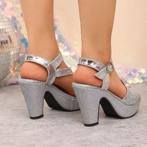 Sandalias de Plataforma con Tacón de Bloque y Brillo, Punta Abierta, Correa al Tobillo con Hebilla, Calzado para Fiesta y Vestido de Noche - Product Image 6