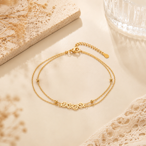 <span class=keywords><strong>Tobillera</strong></span> de Acero Inoxidable Chapada en Oro con Huella de Pata, Cadena Doble Delicada, Doble Capa, Amuleto para Amantes de Mascotas (Perros y Gatos), Moda Linda para Mujer - Product Image 1