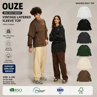 T-shirt Homme Effet Superposé Faux Deux Pièces 305 g/m² Manches Longues Streetwear Américain Coupe Oversize Personnalisable avec Logo