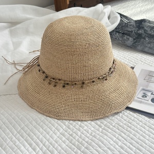 Haute qualité disquette paille <span class=keywords><strong>Panama</strong></span> chapeau fait à la main raphia pêcheur chapeau <span class=keywords><strong>de</strong></span> soleil pour la Protection solaire quotidienne <span class=keywords><strong>d</strong></span>écontracté Style ethnique pour la plage - Product Image 3