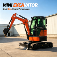 Excavator Mini 3 Ton Diesel, Penggali 3.5T, Kabin Tertutup, AC, Auger Hidrolik, Mesin Kubota, Ukuran Kecil, Baru