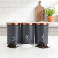 Ensemble de 3 pots de rangement gris mat style ferme pour sucre, thé et café avec couvercles hermétiques pour comptoir de cuisine