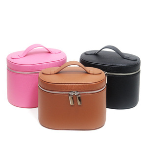 Organisateur de <span class=keywords><strong>maquillage</strong></span> en cuir PU <span class=keywords><strong>à</strong></span> motif galet pour femme, trousse de toilette de voyage avec poignée, séparateurs amovibles cylindriques, étui de rangement - Product Image 4