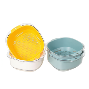 Double Layer Fruit Vegetable Drainage Basket <b>Plastic</b> <b>Colander</b> Food Grade Quick Drain for Home Kitchen - Product Image 1