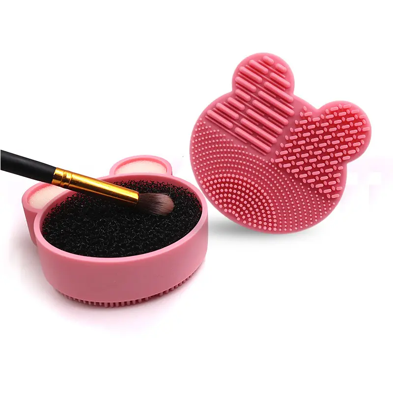 2 in 1 Design Color Removal Sponge Makeup Brush Cleaning Mat Silicone Cleaner Pad for Dry Brush