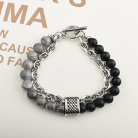 Nouvelle tendance Bracelet perlé Double couche pour hommes en acier inoxydable oeil de tigre pierre Fine chaîne et lien Bracelets en gros