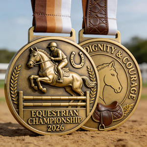 ميداليات معدنية ثلاثية الأبعاد مخصصة من سبائك الزنك لسباقات الخيل مع شريط - Product Image 1