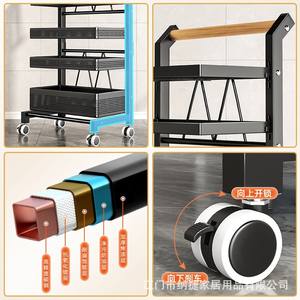 Étagère de rangement de cuisine Najie à 3 niveaux, chariot mobile en métal avec roulettes pour fruits et légumes, réglable, portable, facile à nettoyer - Product Image 5