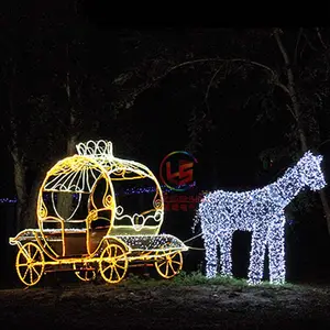 Matériel de qualité supérieure, Sculpture LED extérieure, chariot de traîneau acrylique, lumières à Motif 3D pour la décoration du parc
