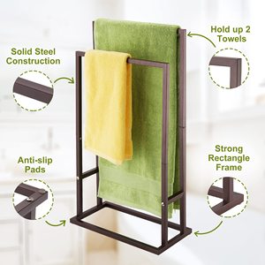 Rangement de salle de bain Buanderie Porte-serviettes sur pied Porte-serviettes en métal à 2 niveaux Porte-serviettes en métal - Product Image 2