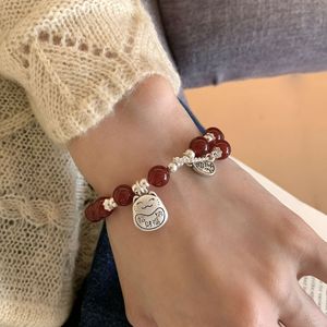 Lucky Cat Red Agate Bracelet S925 Sterling <b>Silver</b> <b>Charm</b> For Good Fortune Chinese Style Jewelry Everyday Wear Unisex - Product Image 1
