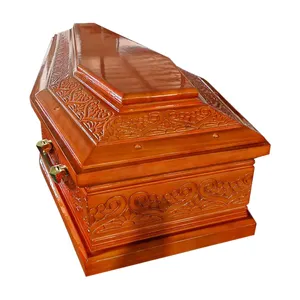 Plastic coffin handles solid wood coffin with gold line funeral supplies