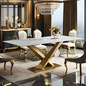 Bộ bàn ăn hiện đại cao cấp <span class=keywords><strong>6</strong></span> chỗ ngồi, mặt bàn hình chữ nhật, chân inox mạ vàng, nội thất gia đình màu đen - Product Image 1