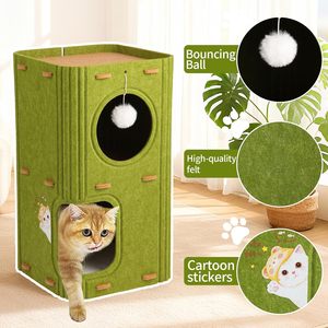 Thickened 2-Layer Felt Cat <b>Bed</b> Soft Washable Pet Cave with Removable Cover Orthopedic Polyester Fill for Indoor Cats Animals - Product Image 6