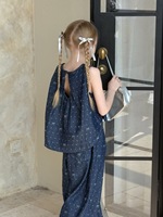 HIPPO KIDS 2025 Ensemble d'été pour fille Denim 2 pièces avec nœuds à pois