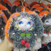 Porte-clés en peluche de lapin de dessin animé à poils bouclés, doux et léger, avec de grandes oreilles et pendentif de sac en dentelle