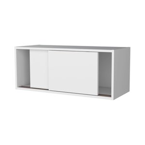White <b>Floating</b> Cabinet With Sliding Door <b>Wall</b> Storage <b>Shelf</b> For Home Office Use - Product Image 4