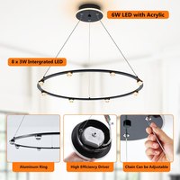 Lustre Classique Moderne à 1 Anneau, Suspension en Cristal Or/Blanc/Noir, Luminaire de Luxe pour Salon à Plafond Haut