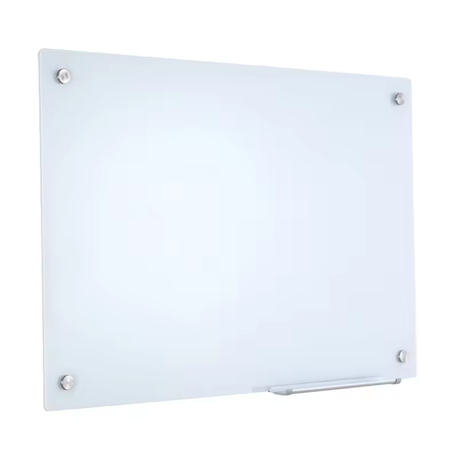 High Quality Frameless Magnetic Wall-Mounted Glassboard  Whiteboard with Dry Erase Pen Tray Tempered Glass in White Color