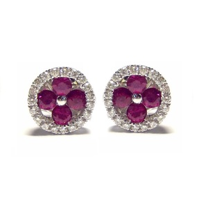 HK Fabricant Nouvel An Livraison Rapide Mignon Rubis Bijoux 18k Or Blanc Diamant De Haute Qualité Bouton Rond Boucles D'oreilles - Product Image 1