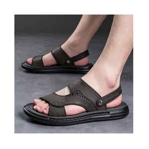 38-44 siyah gri yeni varış rahat sandalet erkek deri plaj yumuşak tabanlar ayakkabı 389